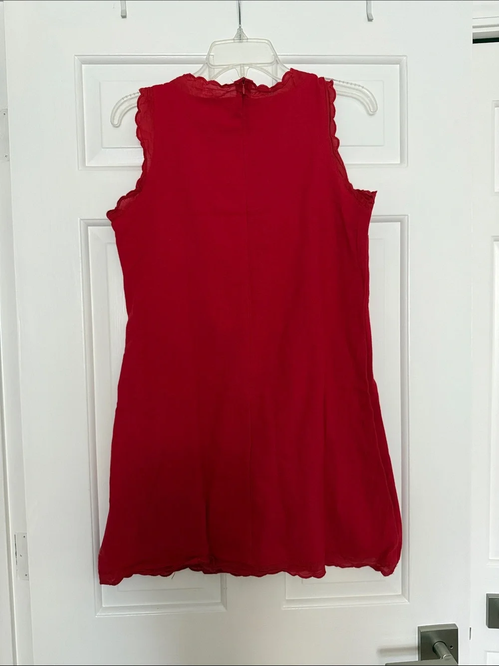 Red Sleeveless Scalloped-Edge Mini Dress